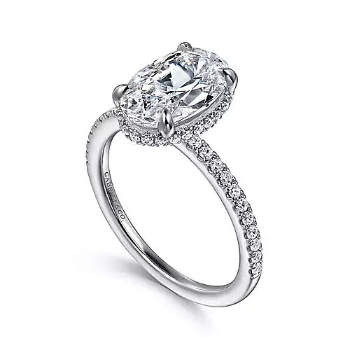 White Gold Oval Cut Hidden Halo Diamond Engagement Ring