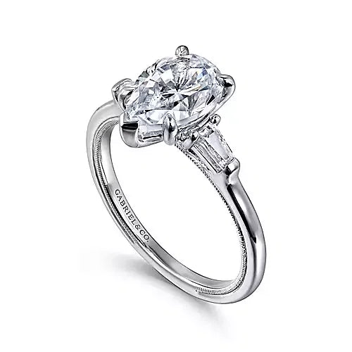 White Gold Pear Shape Three Stone Diamond Engagement Ring