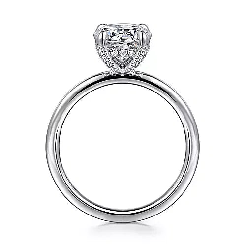 White Gold Round Diamond Engagement Ring Hidden Halo