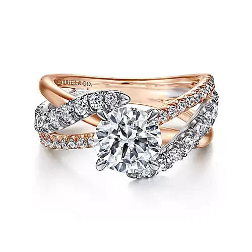 White-Rose Gold Round Free Form Diamond Engagement Ring