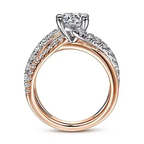 White-Rose Gold Round Free Form Diamond Engagement Ring