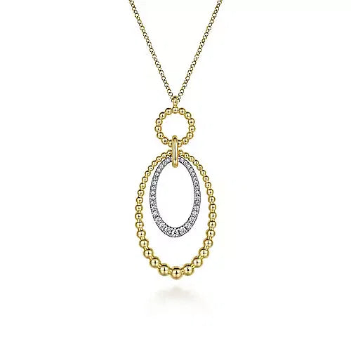 White and Yellow Gold Bujukan and Diamond Circle Pendant Necklace