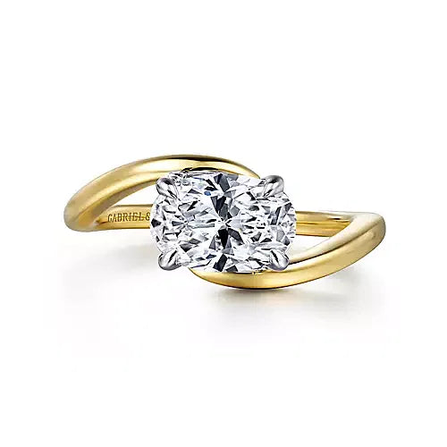White-Yellow Gold Bypass Oval Diamond Engagement Ring