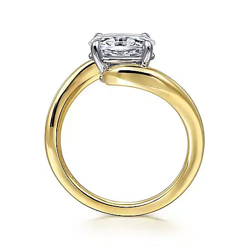 White-Yellow Gold Bypass Oval Diamond Engagement Ring