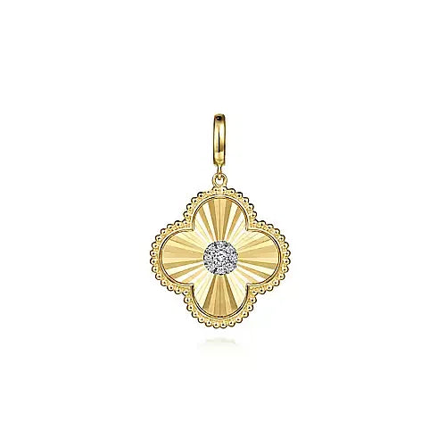 Yellow Gold Bujukan & Diamond Cut Diamond Clover Medallion Pendant