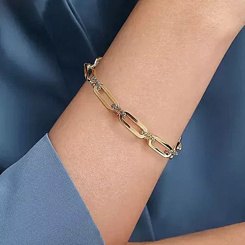 Yellow Gold Casted Bujukan Ball Link and Hollow Paperclip Link Chain Bracelet