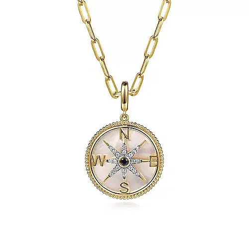 Yellow Gold Diamond & Blue Sapphire Compass Medallion Pendant