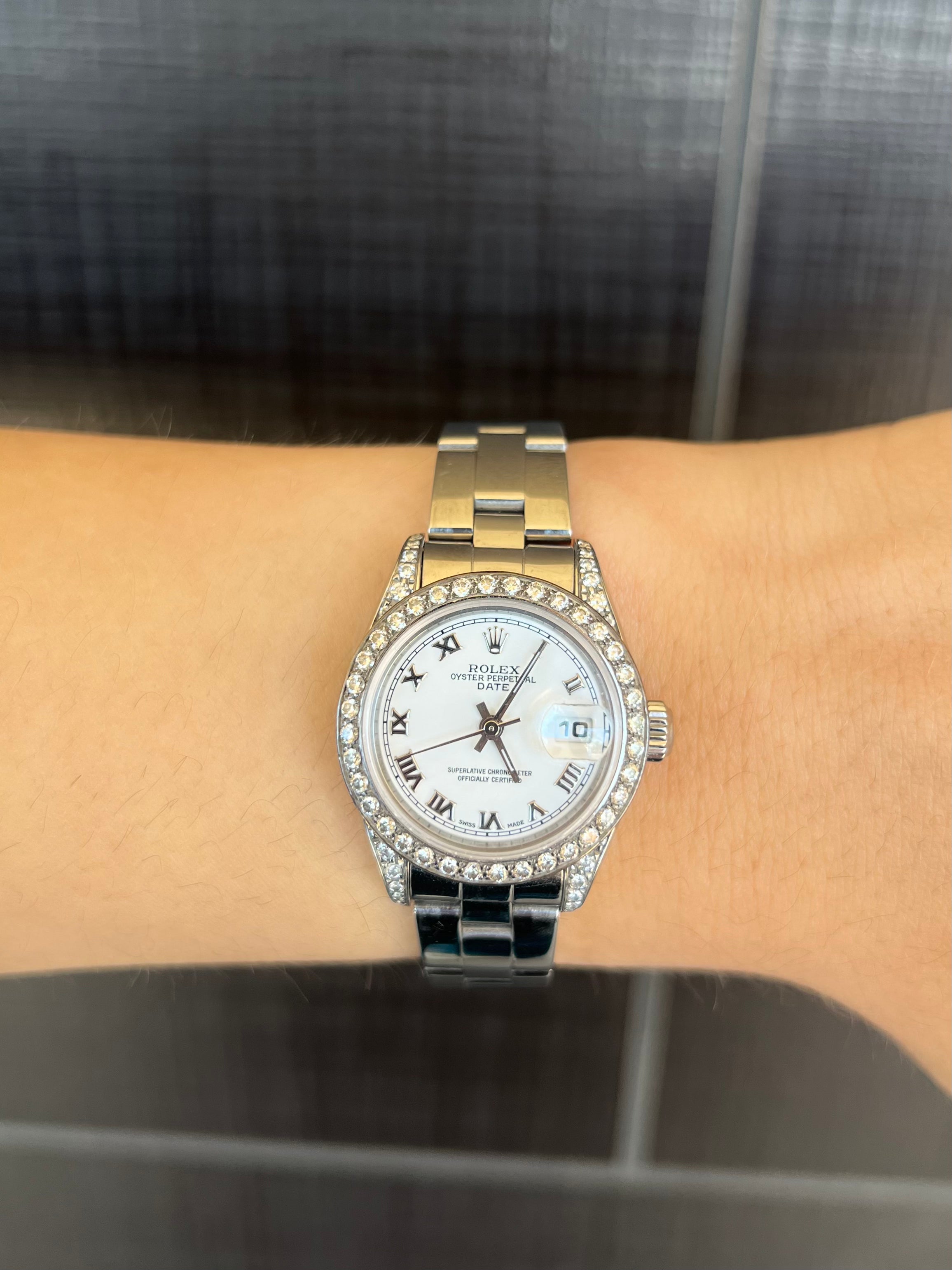 Rolex Oyster Perpetual Ladies Stainless Steel Diamond Bezel Watch 26mm