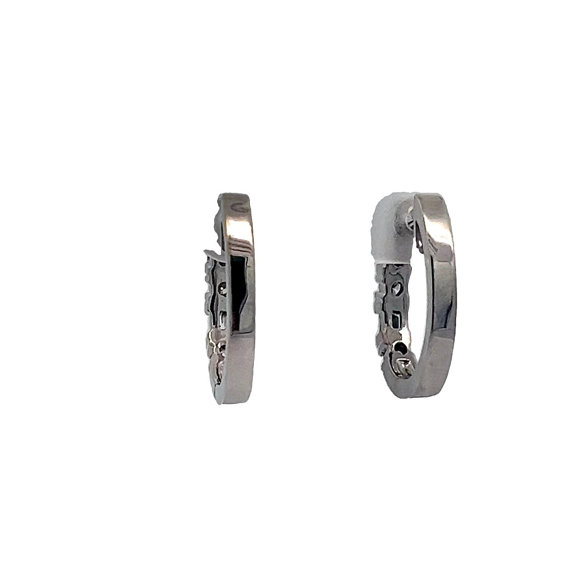 14K White Gold .50ct Round and Baguette Diamond Huggie Earrings
