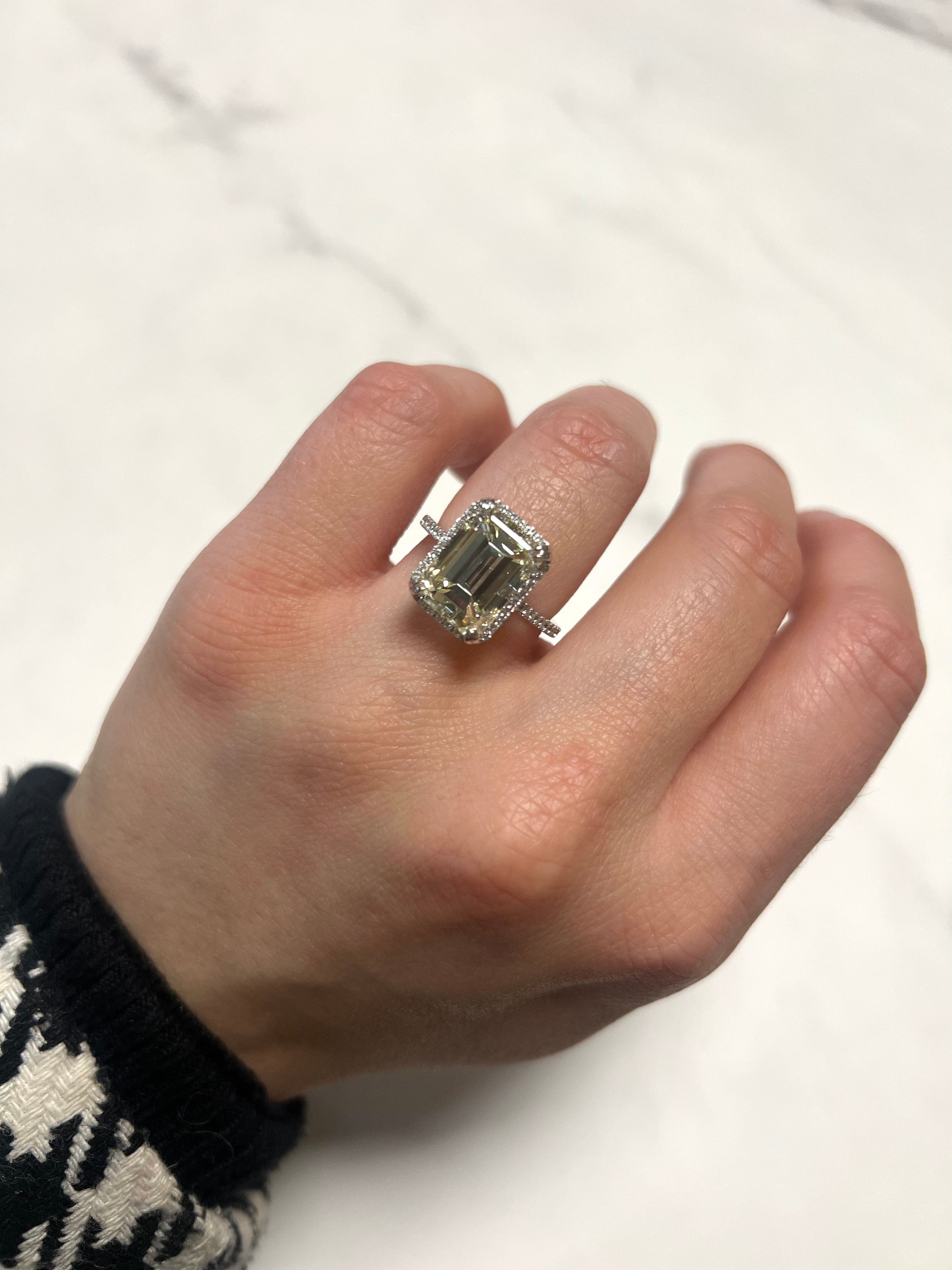 White Gold 6.46ct Emerald Diamond Engagement Ring