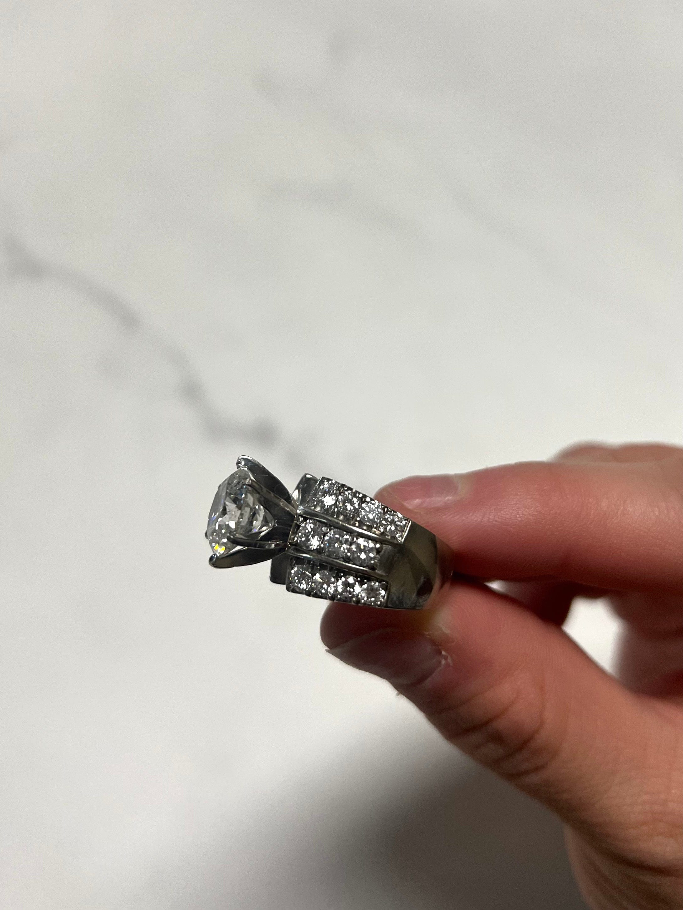 White Gold 7.00ct 3 Row Round Diamond Engagement Ring