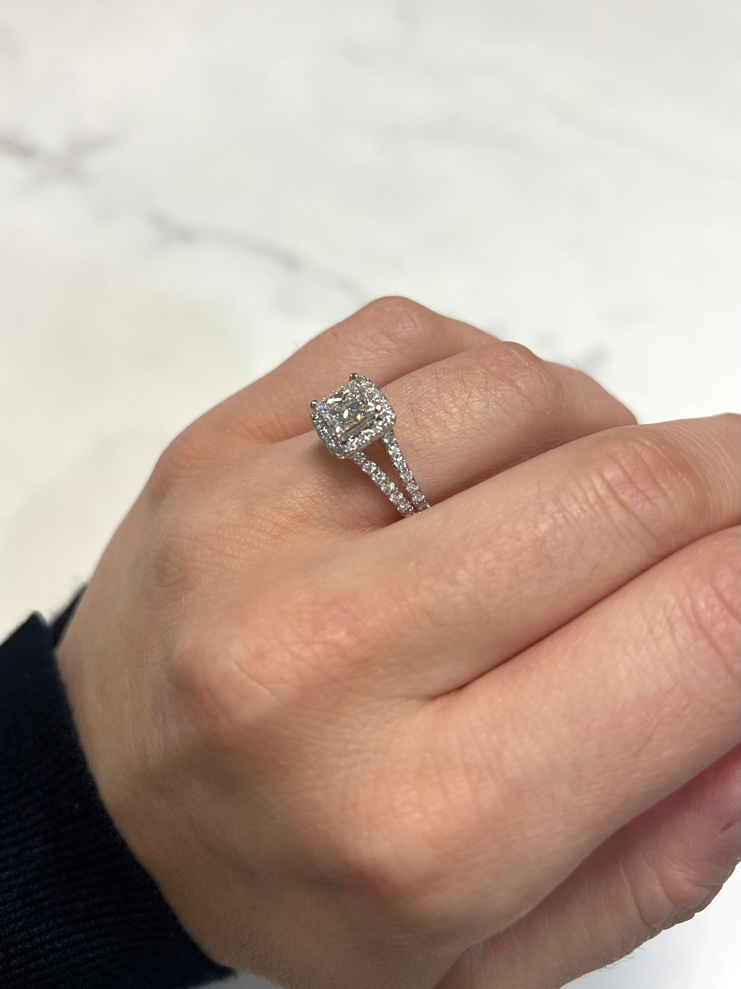 White Gold Princess Halo 1.47 Carat Ring