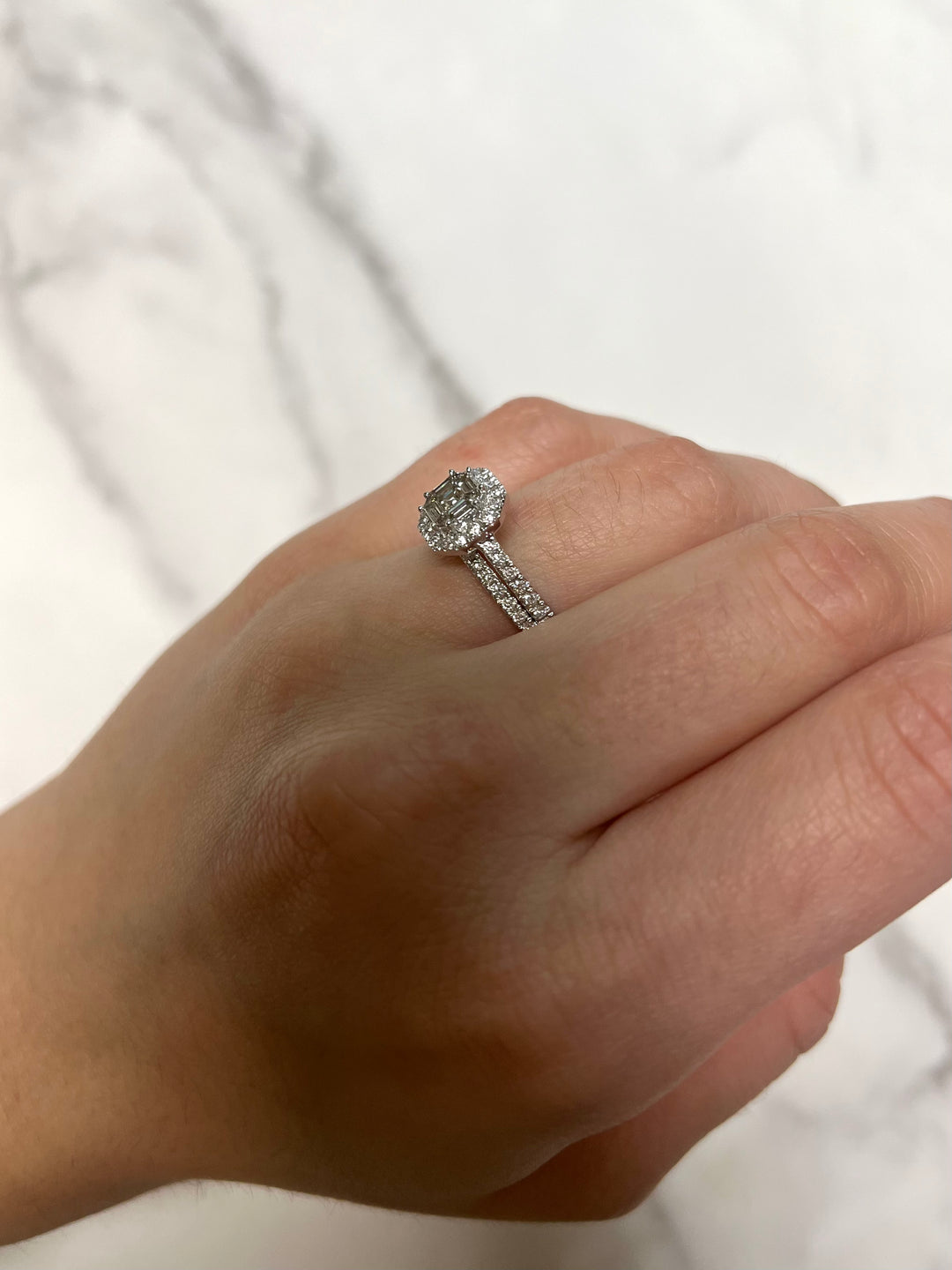 White Gold .98ct Asscher Cluster Engagement with Diamond Band