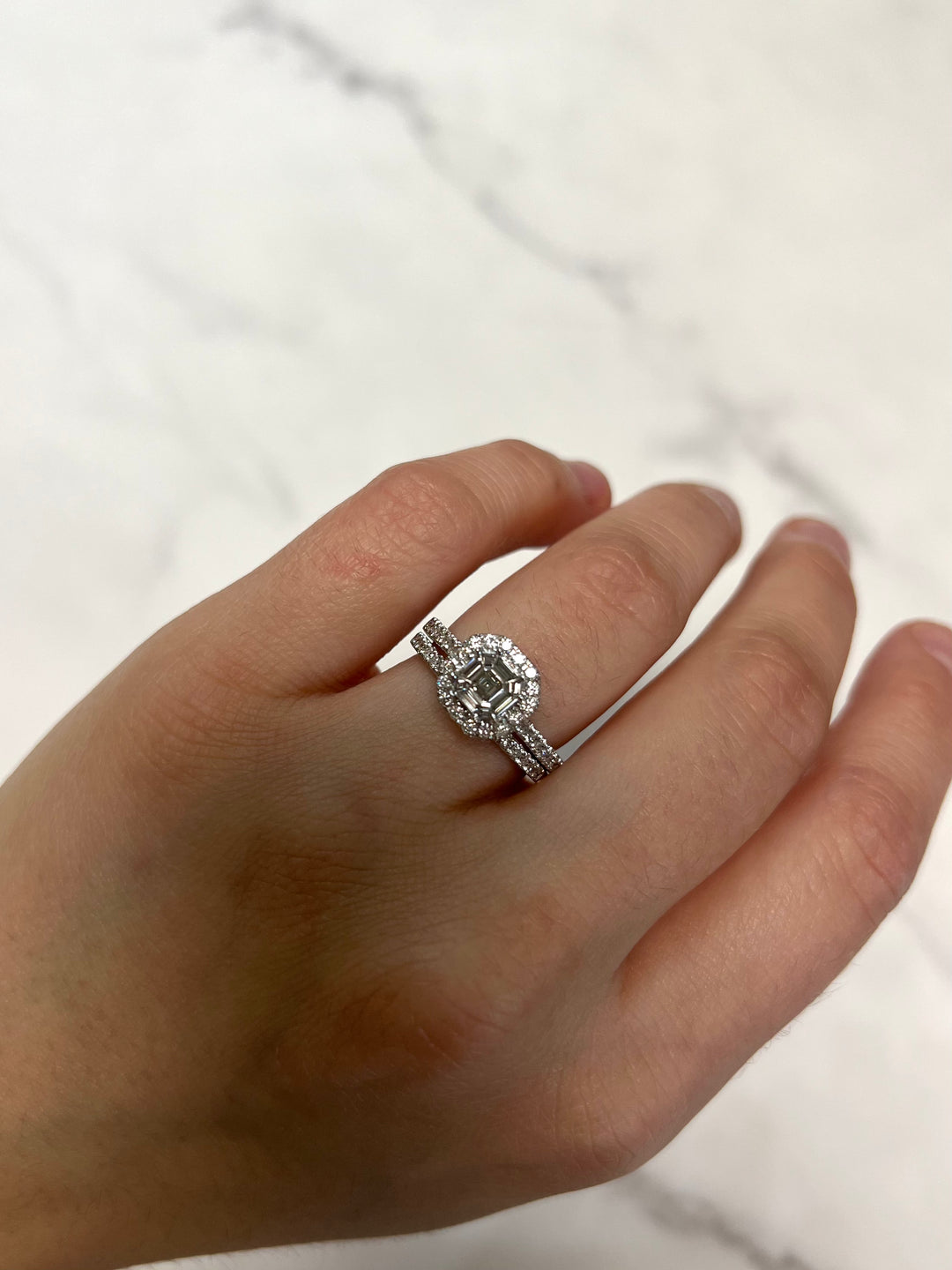 White Gold .98ct Asscher Cluster Engagement with Diamond Band