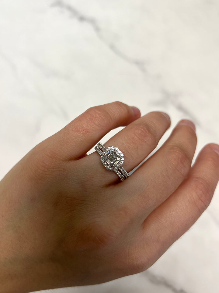 White Gold .98ct Asscher Cluster Engagement with Diamond Band