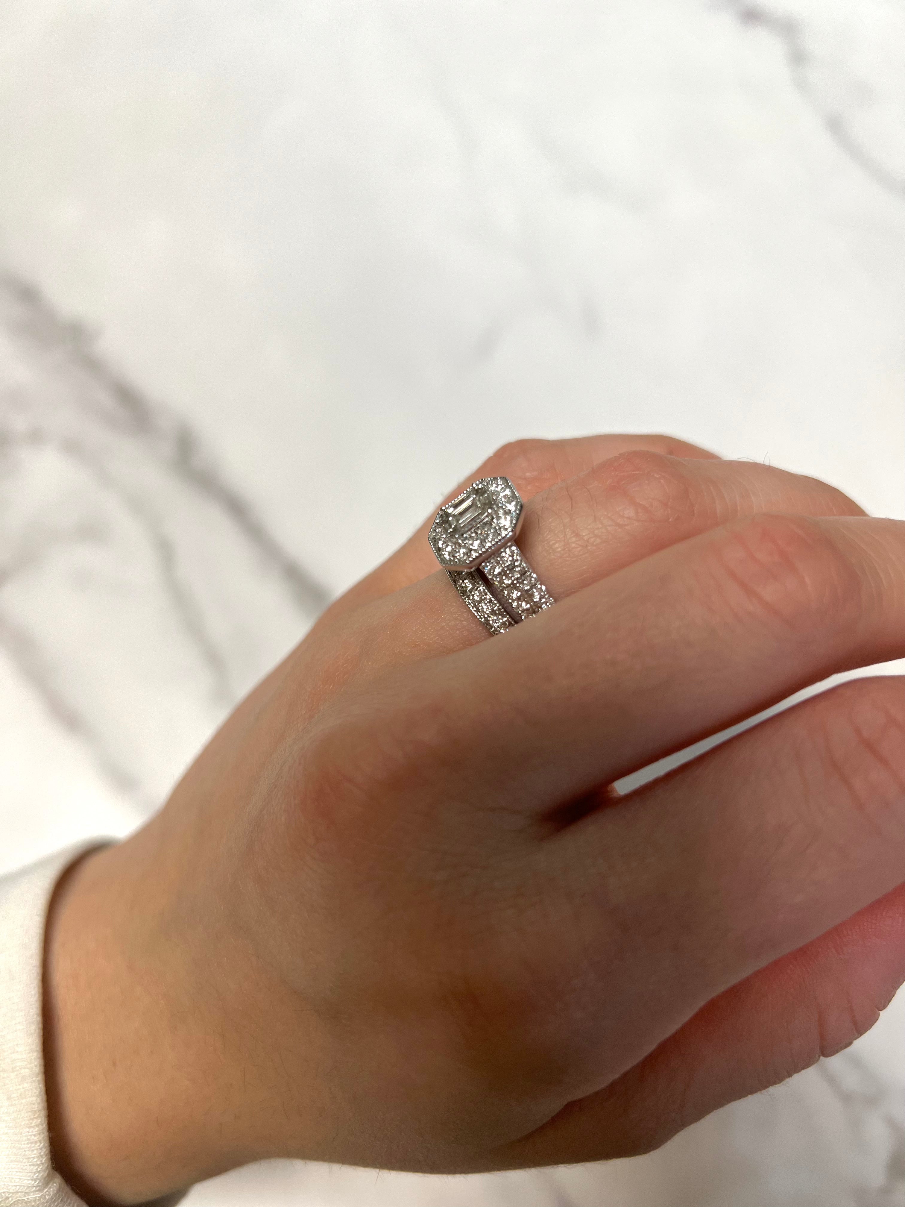 White Gold 1.03ct Asscher Cluster Engagement with Diamond Band