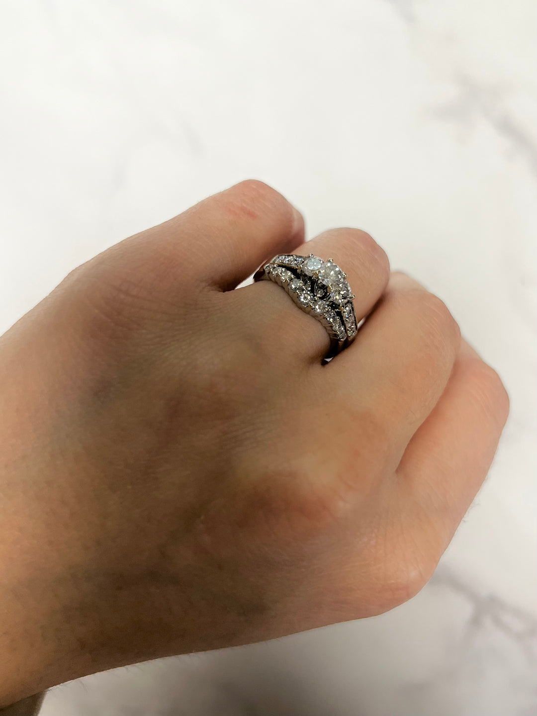 White Gold 1.00ct Round 3 Stone Engagement Set with Diamond Curved Band