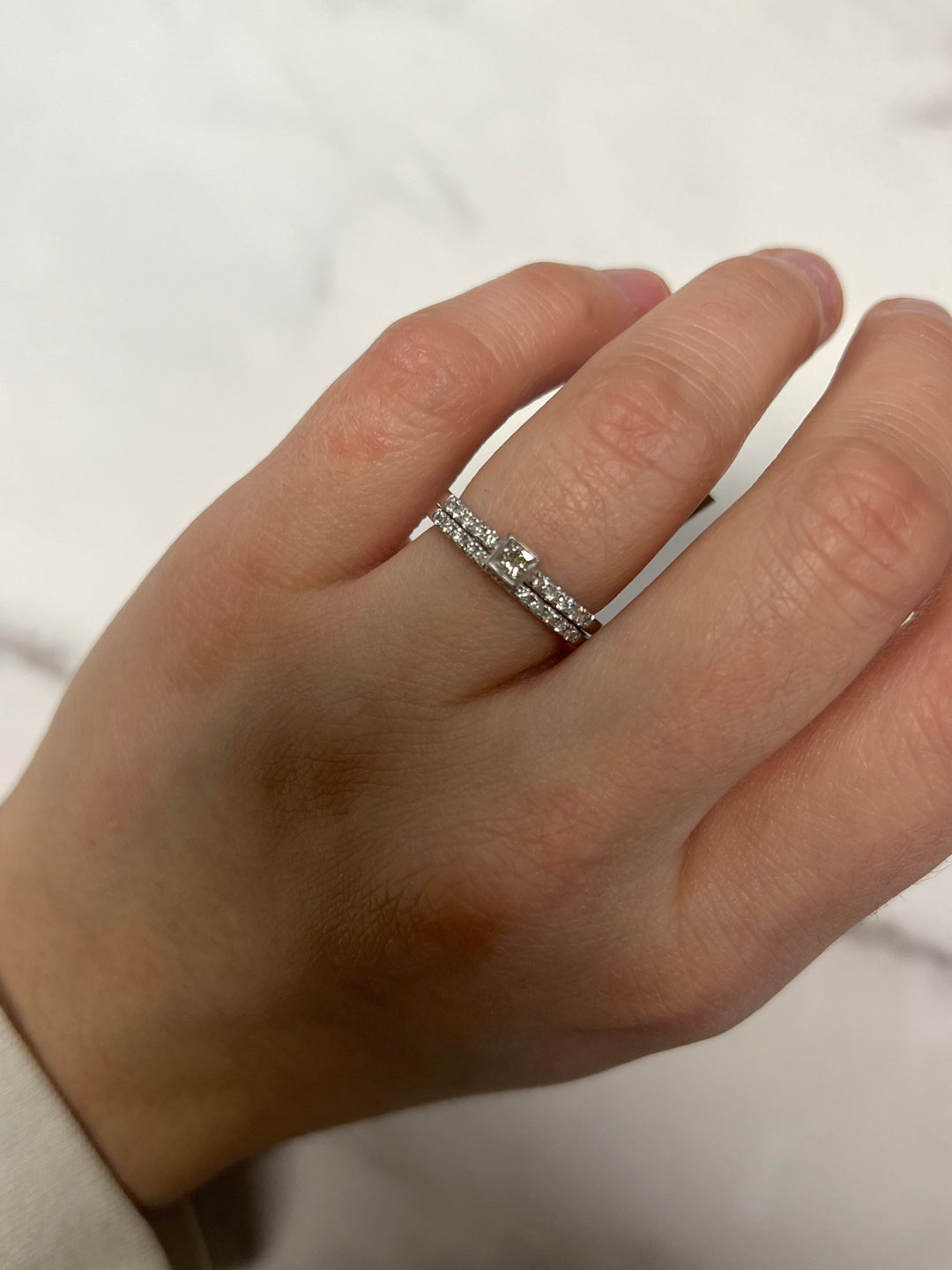 White Gold .44ct Princess Engagement Set with Diamond Band