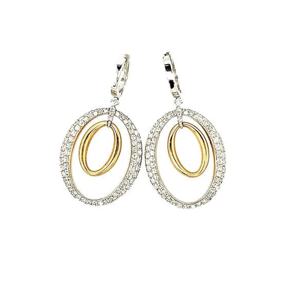 18K Two-Tone Oval Shape Dangle Diamond Earrings