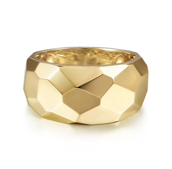 Yellow Gold Hammered Puff Ring