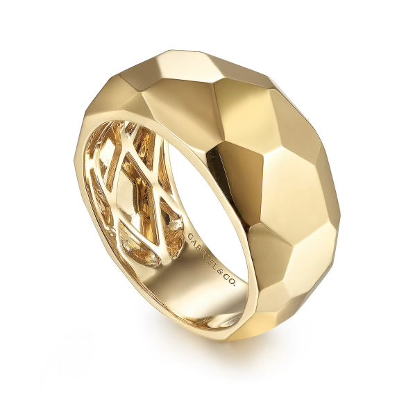Yellow Gold Hammered Puff Ring