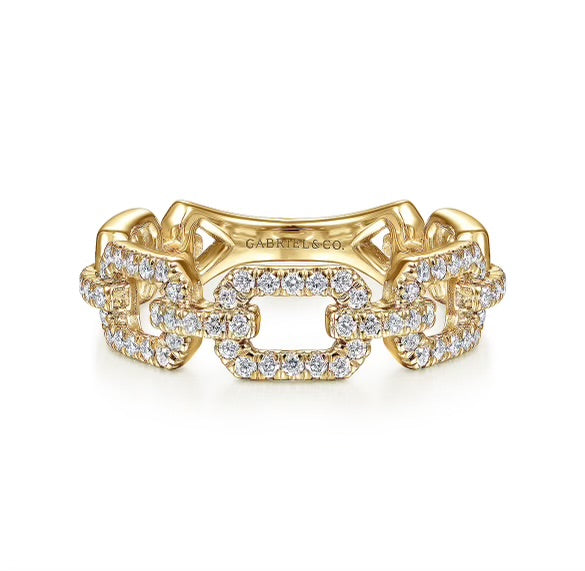 Yellow Gold Pave Diamond Chain Link Ring Band