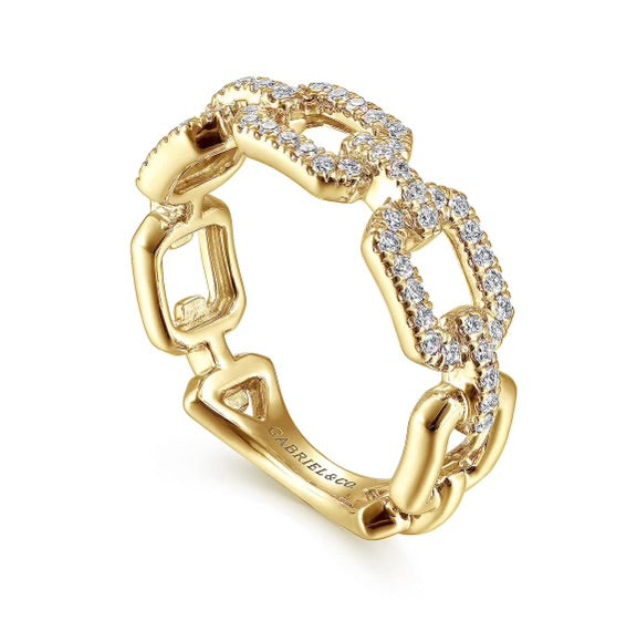 Yellow Gold Pave Diamond Chain Link Ring Band