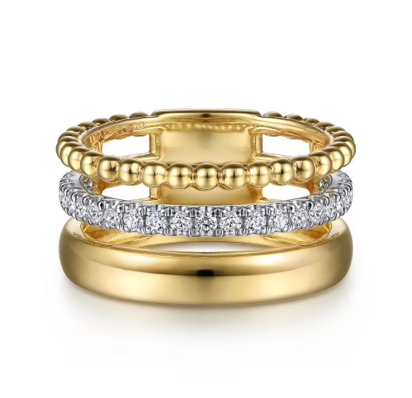 Two-Tone Gold Diamond Bujukan 3 Row Ring