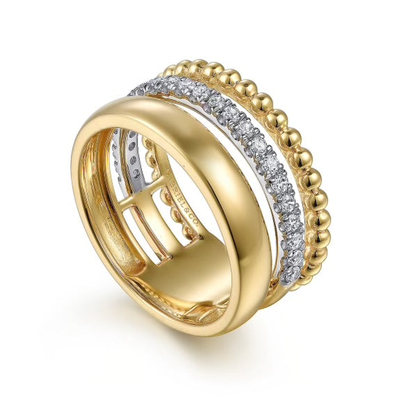 Two-Tone Gold Diamond Bujukan 3 Row Ring