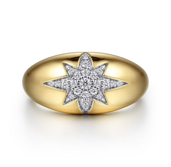 Yellow Gold Domed Diamond Star Ring