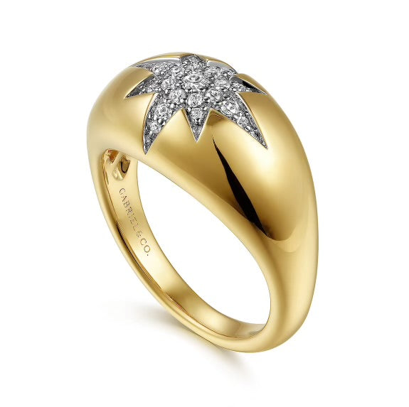 Yellow Gold Domed Diamond Star Ring