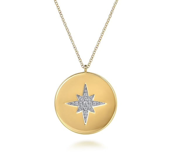 Yellow Gold Diamond Star Medallion Necklace