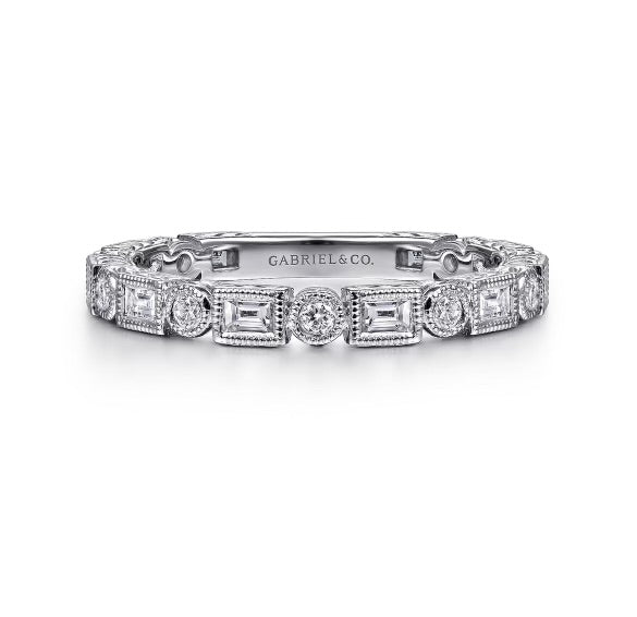 White Gold Baguette and Round Diamond Ring