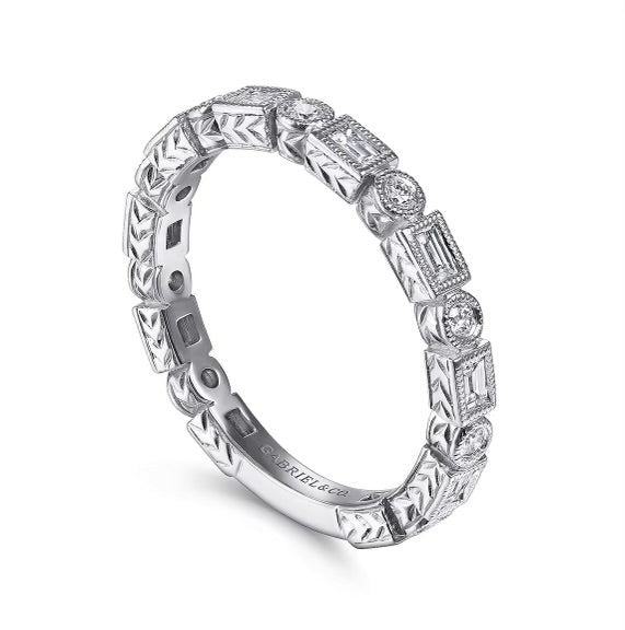 White Gold Baguette and Round Diamond Ring