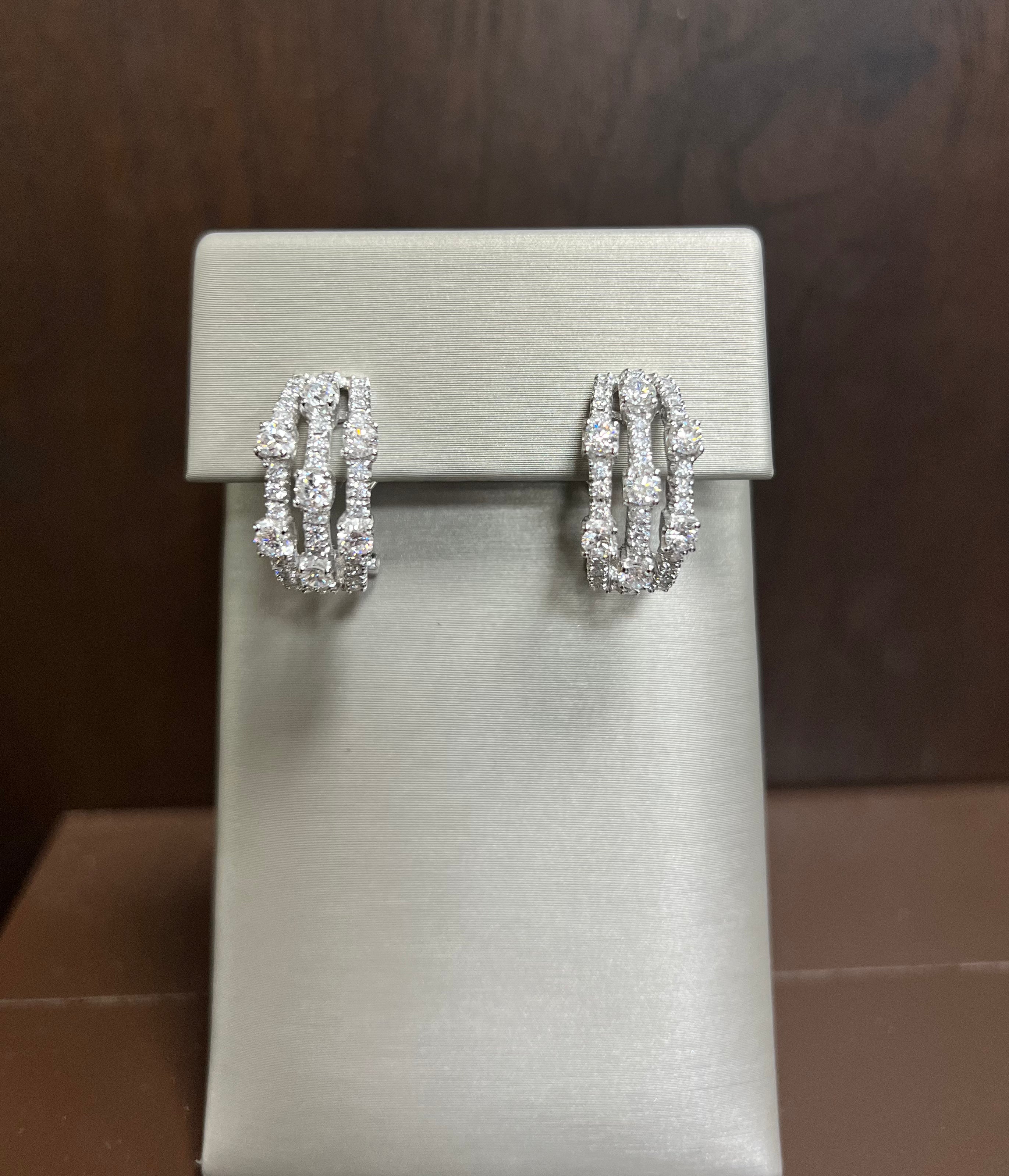 Three Row Diamond Huggie Earrings