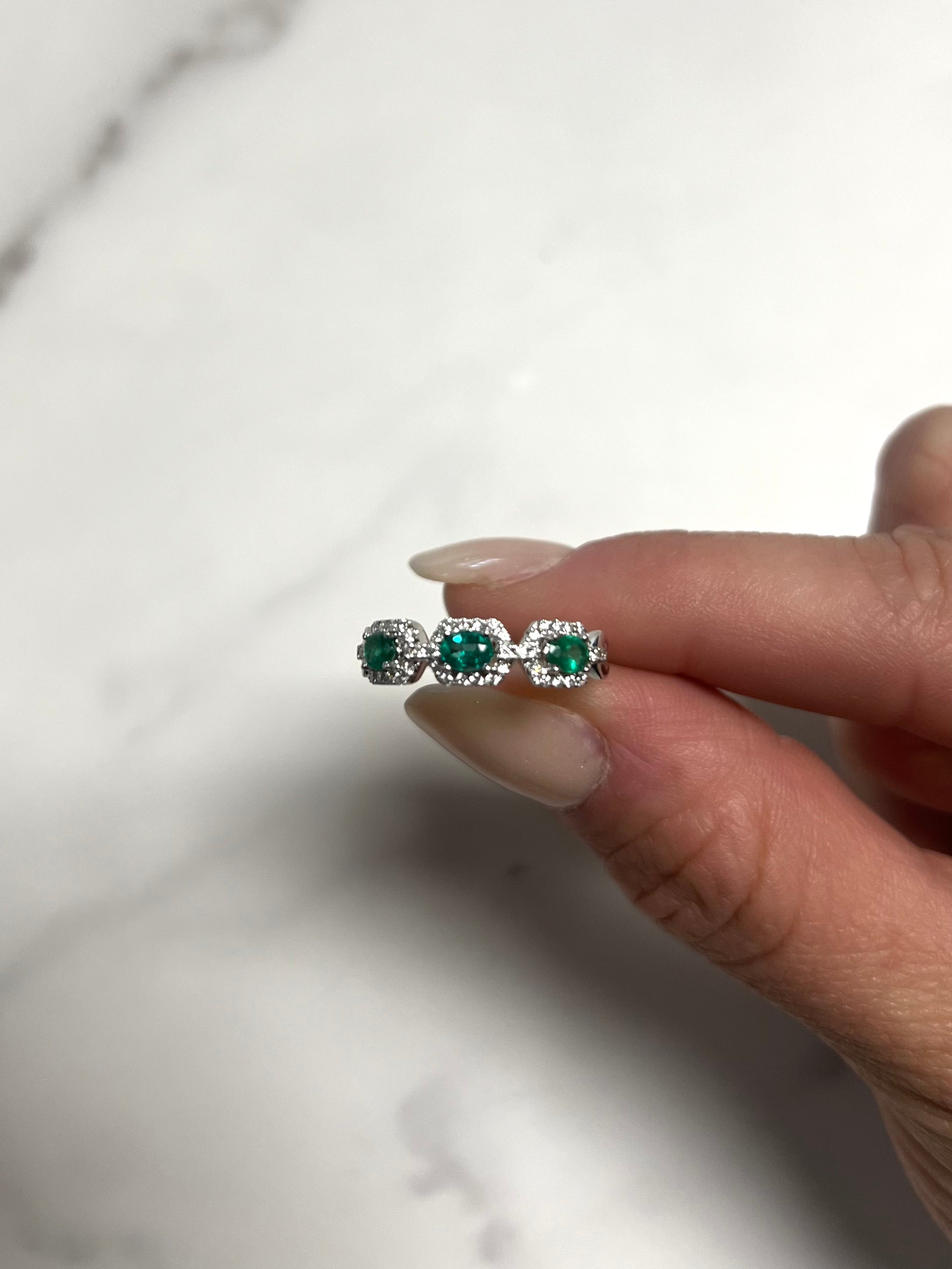 White Gold .20ct 3 Stone Emerald and Diamond Ring