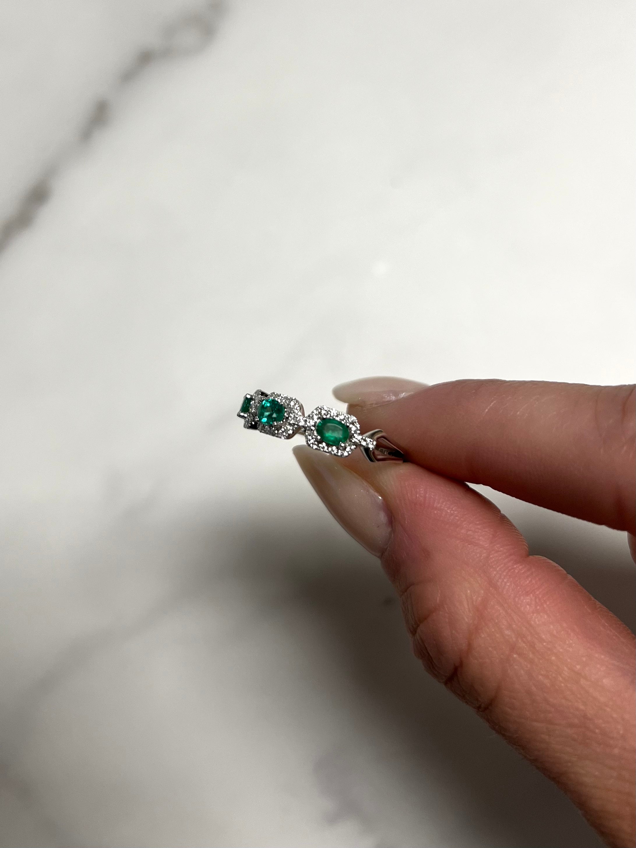 White Gold .20ct 3 Stone Emerald and Diamond Ring