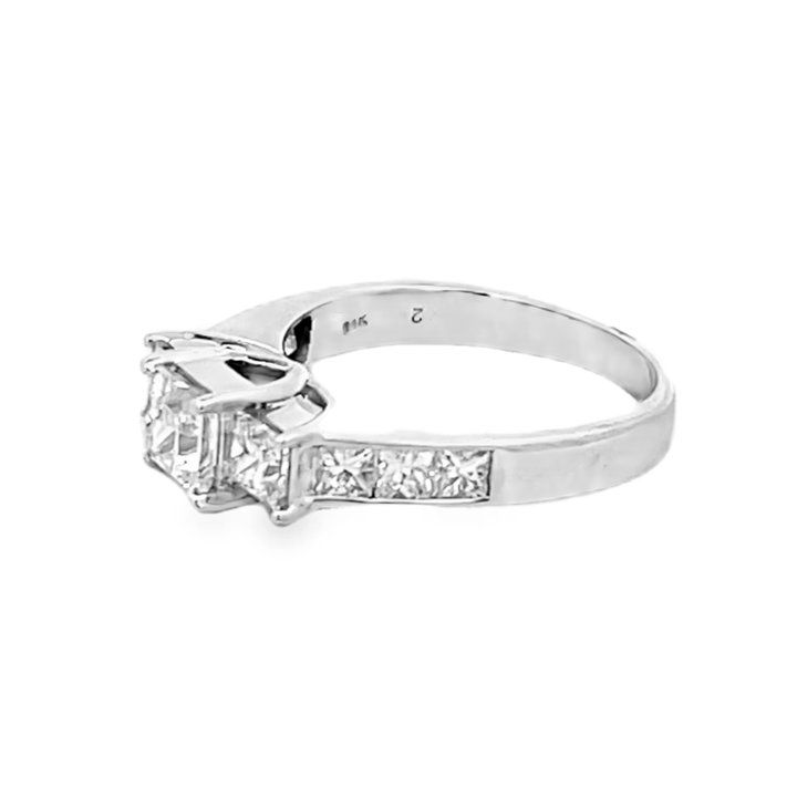 14K White Gold Princess Cut Diamond Three-Stone Engagement Ring 1.50ctw