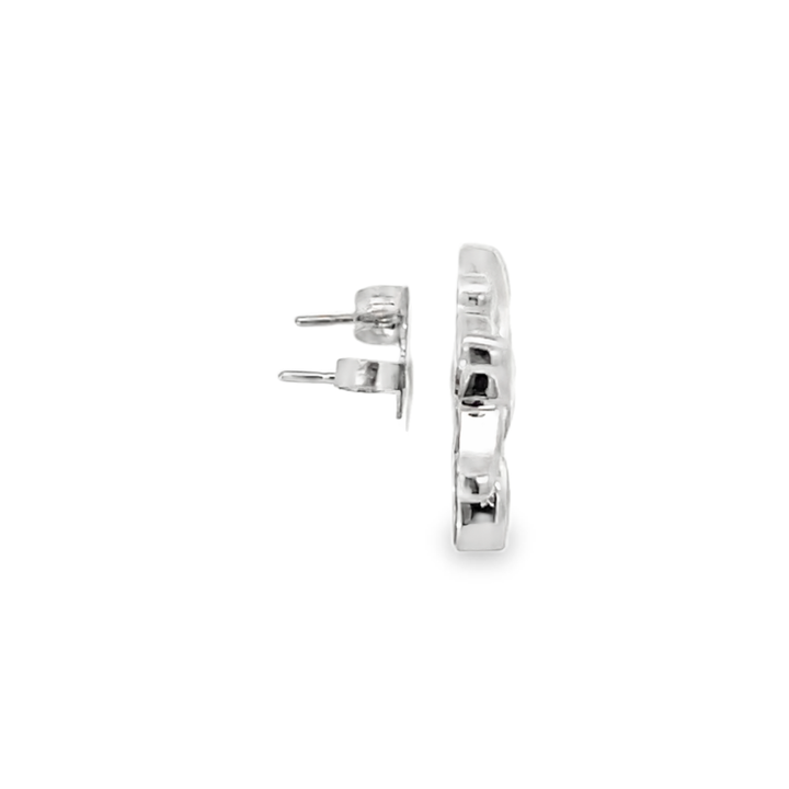 14K White Gold Round Cut Diamond "X" Bezel Earrings 0.20ctw
