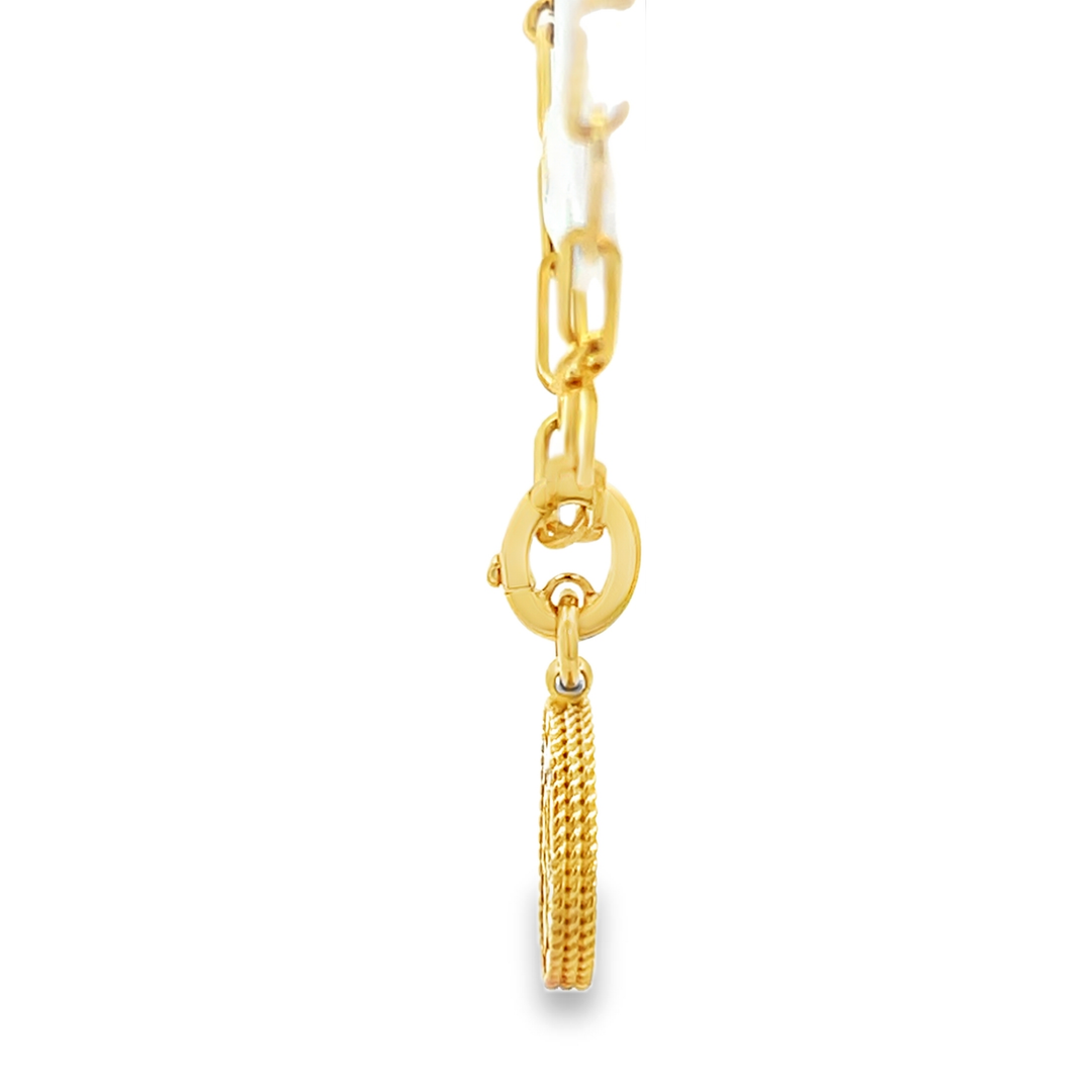 18K Yellow Gold Round Cut Diamond Small Venetian Princess Medallion w/ Cut-Out Link Chain
