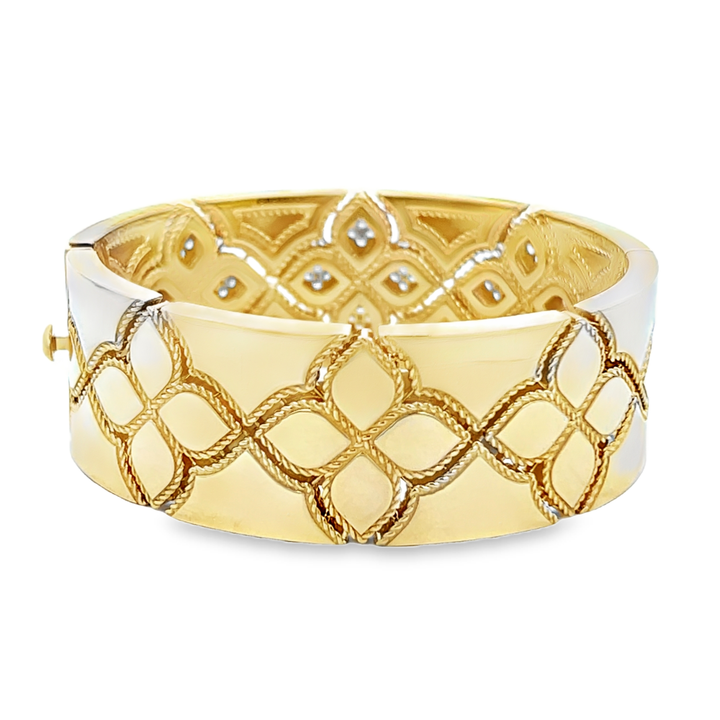 18K Yellow Gold Round Cut Diamond Venetian Princess Bangle Bracelet 0.75ctw 48X58