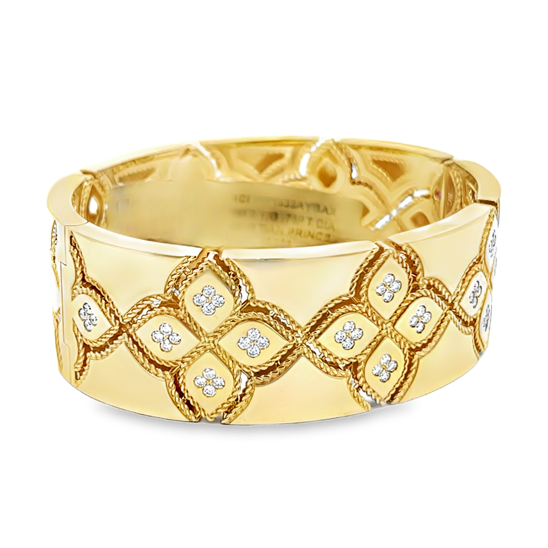 18K Yellow Gold Round Cut Diamond Venetian Princess Bangle Bracelet 0.75ctw 48X58