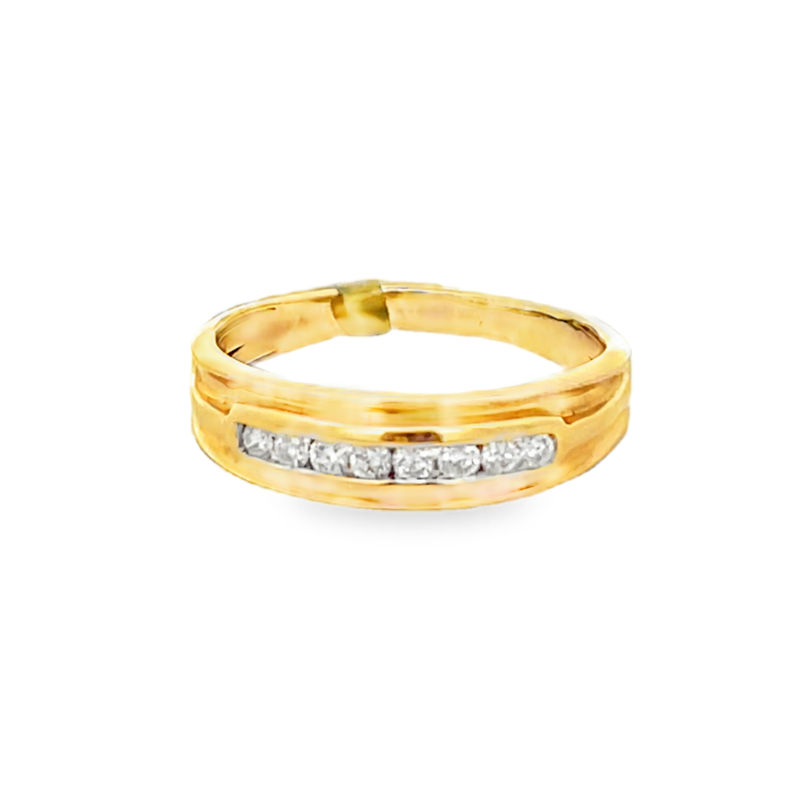 14K Yellow Gold Round Cut Diamond Wedding Band