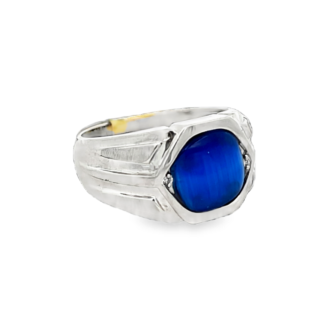 10K White Gold Dyed Tiger's Eye Bezel-Set