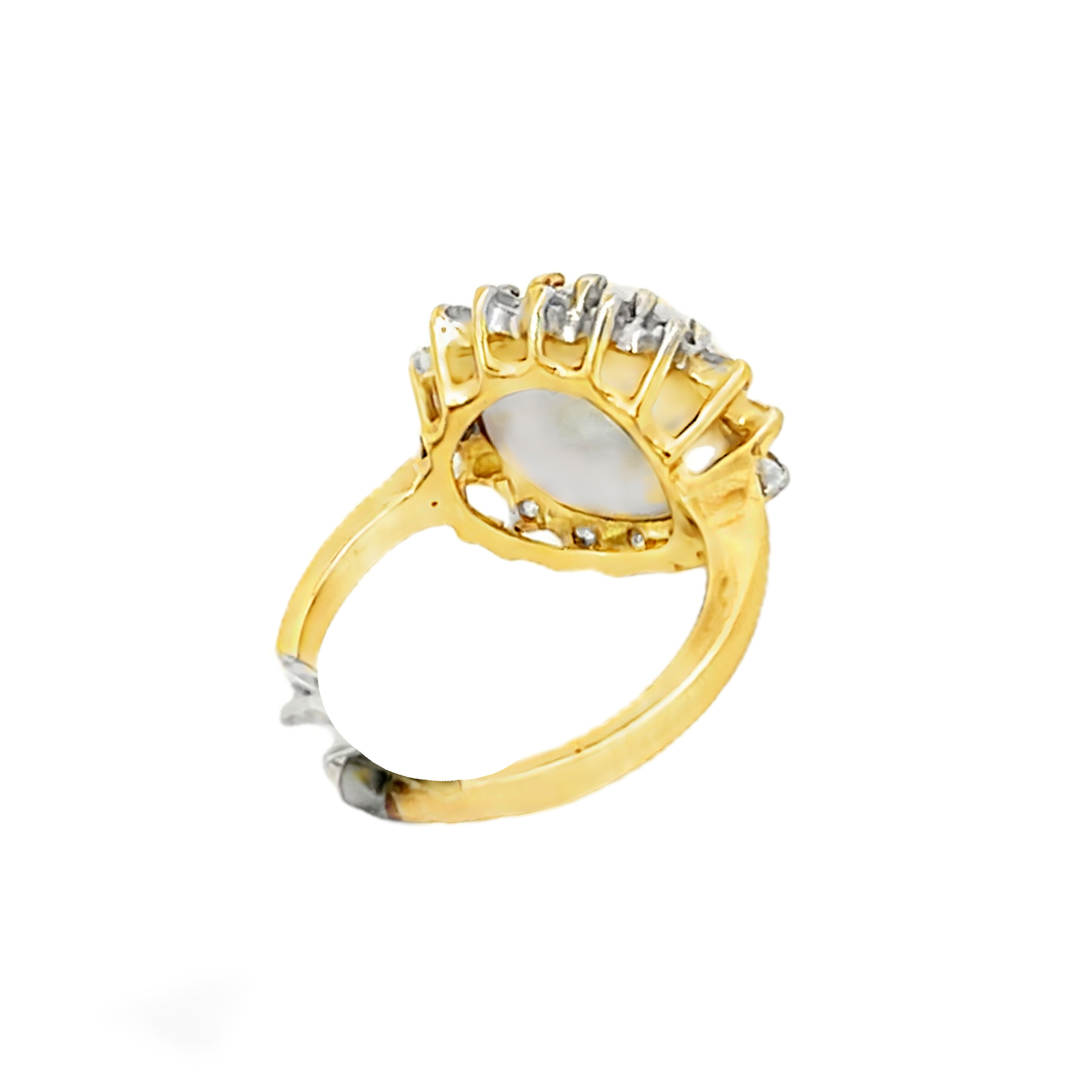 14K Yellow Gold Round Cut Diamond And Mabe Pearl Ring 0.35ctw