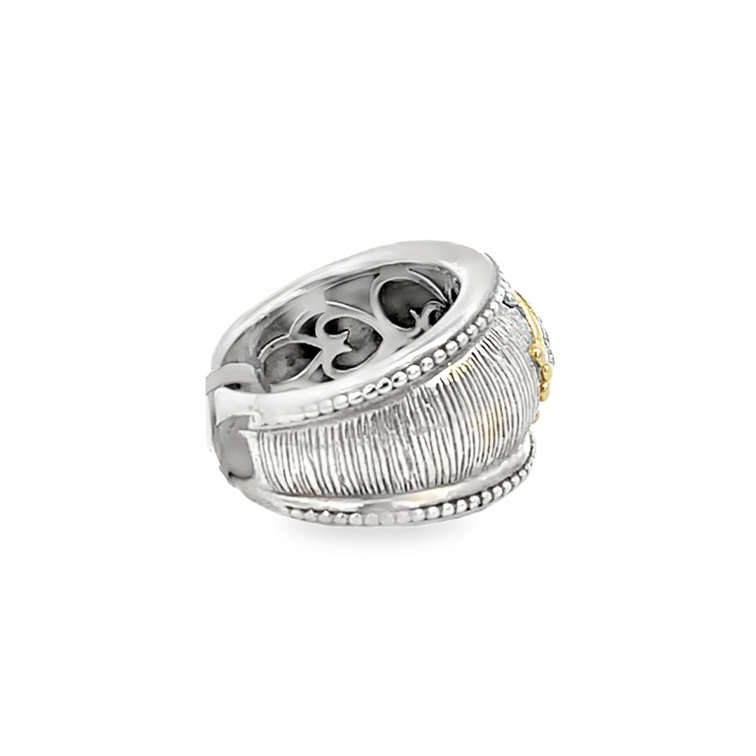 14K Yellow Gold And Silver Round Cut Diamond Cluster Ring