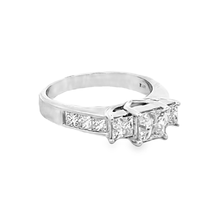 14K White Gold Princess Cut Diamond Three-Stone Engagement Ring 1.50ctw