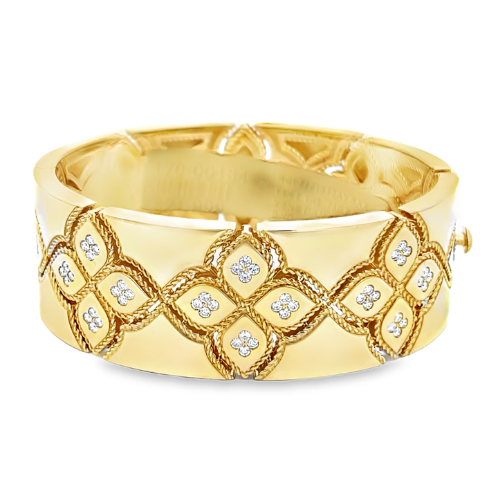 18K Yellow Gold Round Cut Diamond Venetian Princess Bangle Bracelet 0.75ctw 48X58