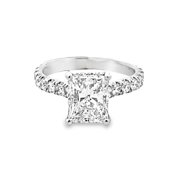 14K White Gold Round and Radiant Cut Diamond Engagement Ring 2.00ctw