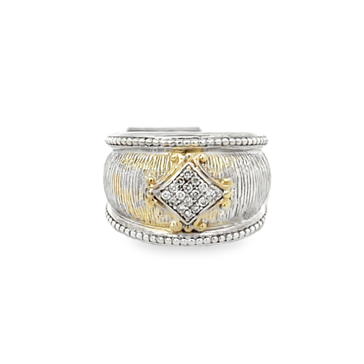 14K Yellow Gold And Silver Round Cut Diamond Cluster Ring